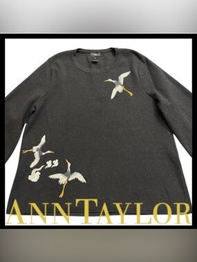 Ann Taylor Factory Black/Metallic Crane Crew Neck Bell Sleeve Sweater (LP)